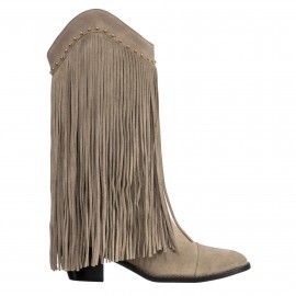 Bota Texana cano médio com franjas Taupe